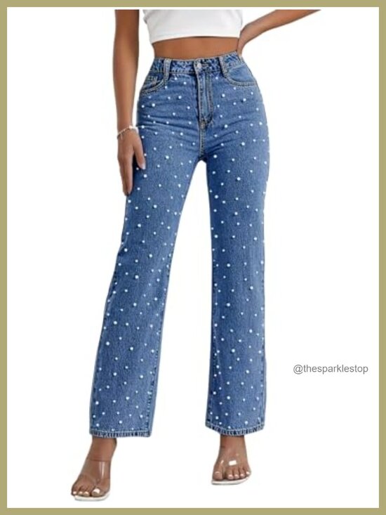 Denim - High Waisted Baggy Wide Straight Leg Jeans